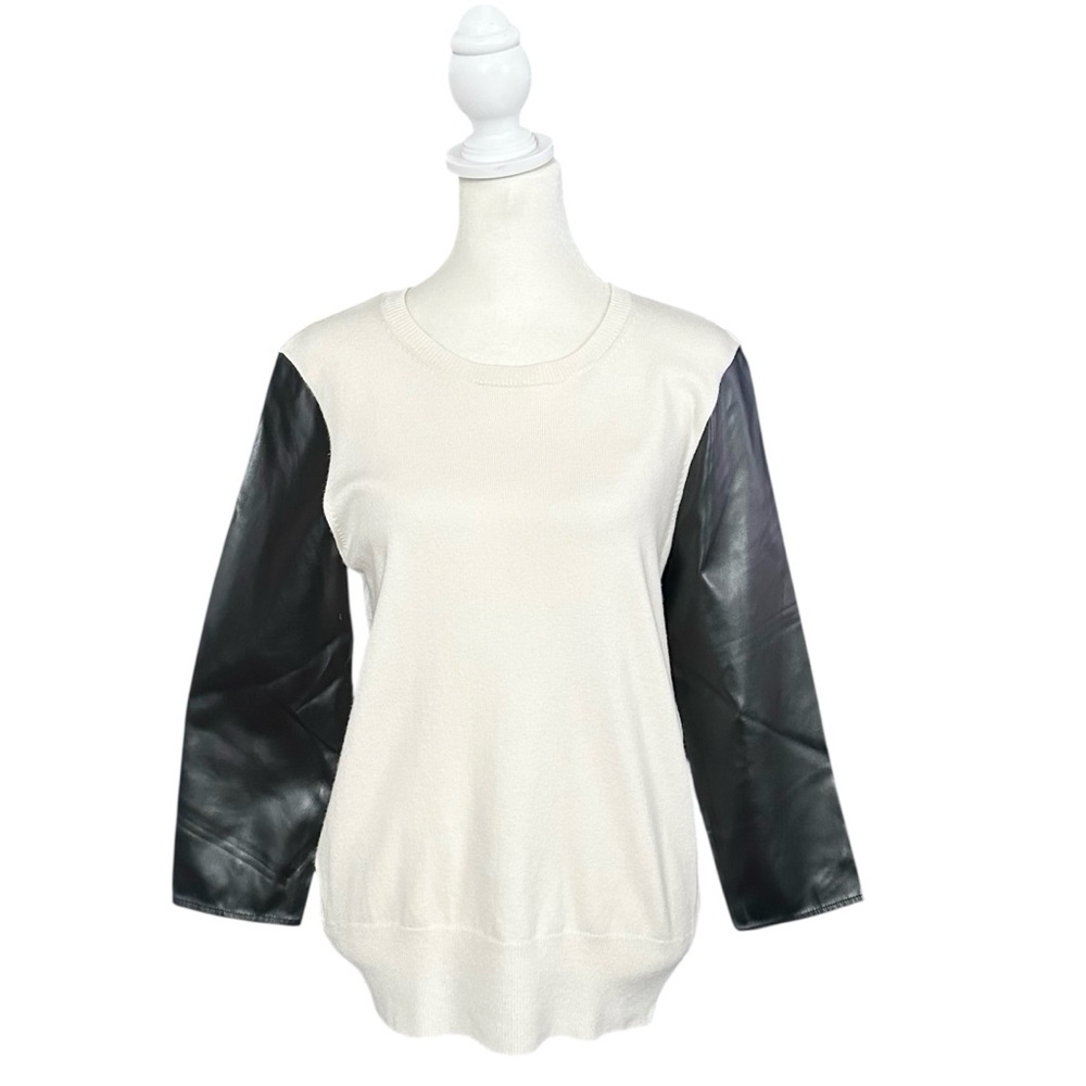 Ann Taylor Wool Blend Faux Leather 3/4 Sleeve Pullover Sweater Medium